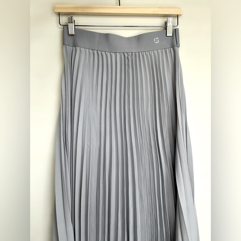Land's End Chase Bank Grey Pleated Midi Skirt